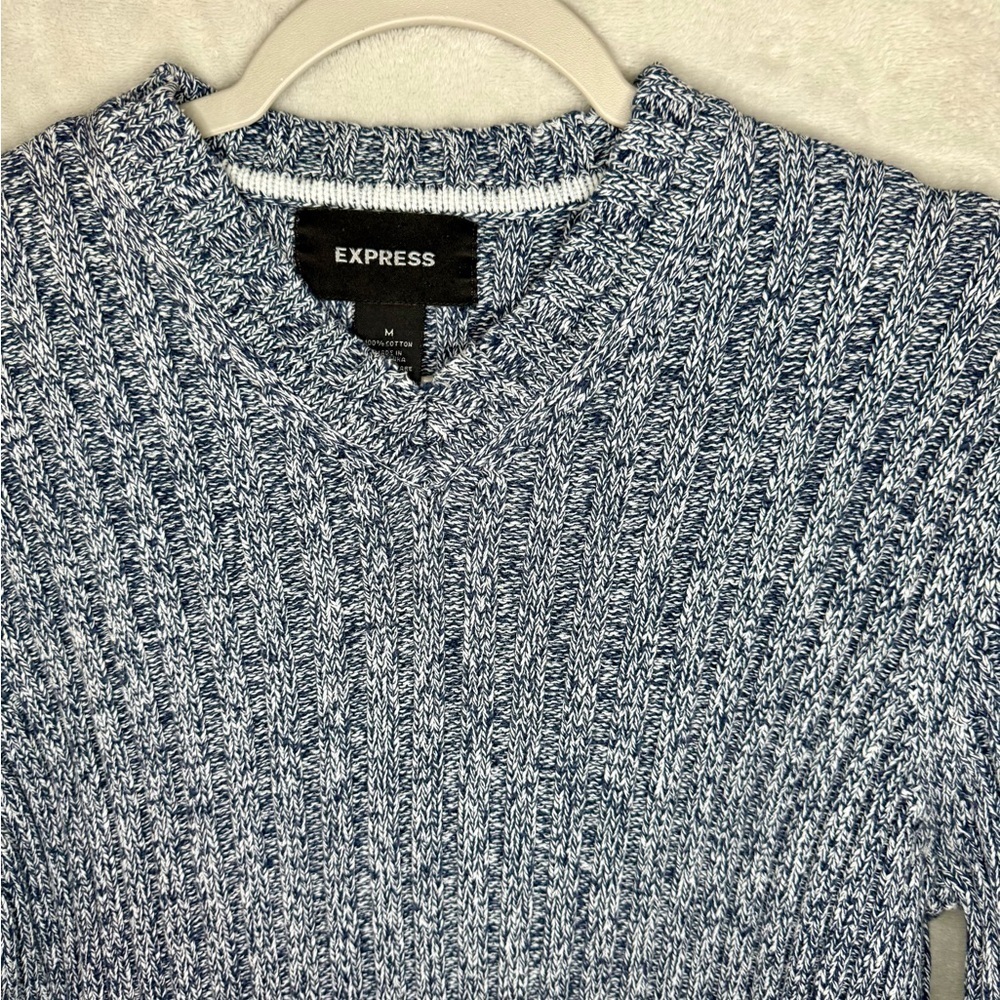 Express Heathered Blue V-Neck Sweater - Picture 2 of 6